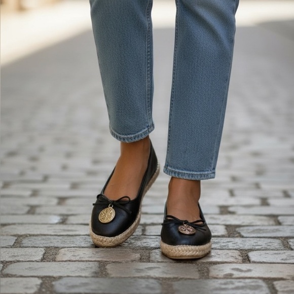 Juicy Couture Shoes - Juicy Couture Black Leather Espadrille Flats